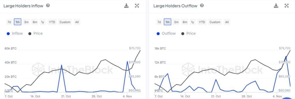 Bitcoin large holder flows 8 november